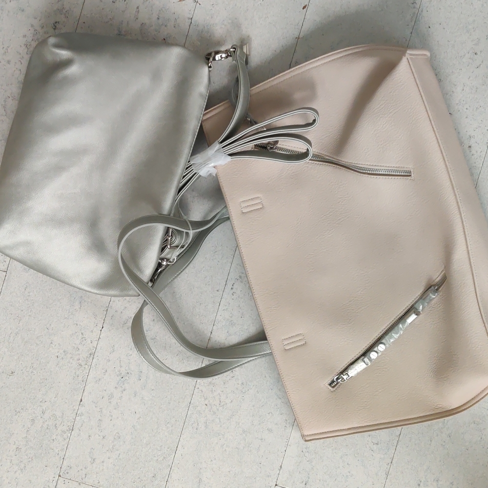 Steve Madden 2 set Tote Bag and cross body purse silver and blush